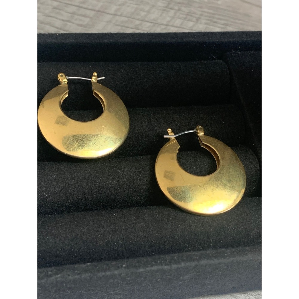 Vintage Gold Tone Chunky Crescent Hoop Earrings Polished Tapered Latch Back 1"